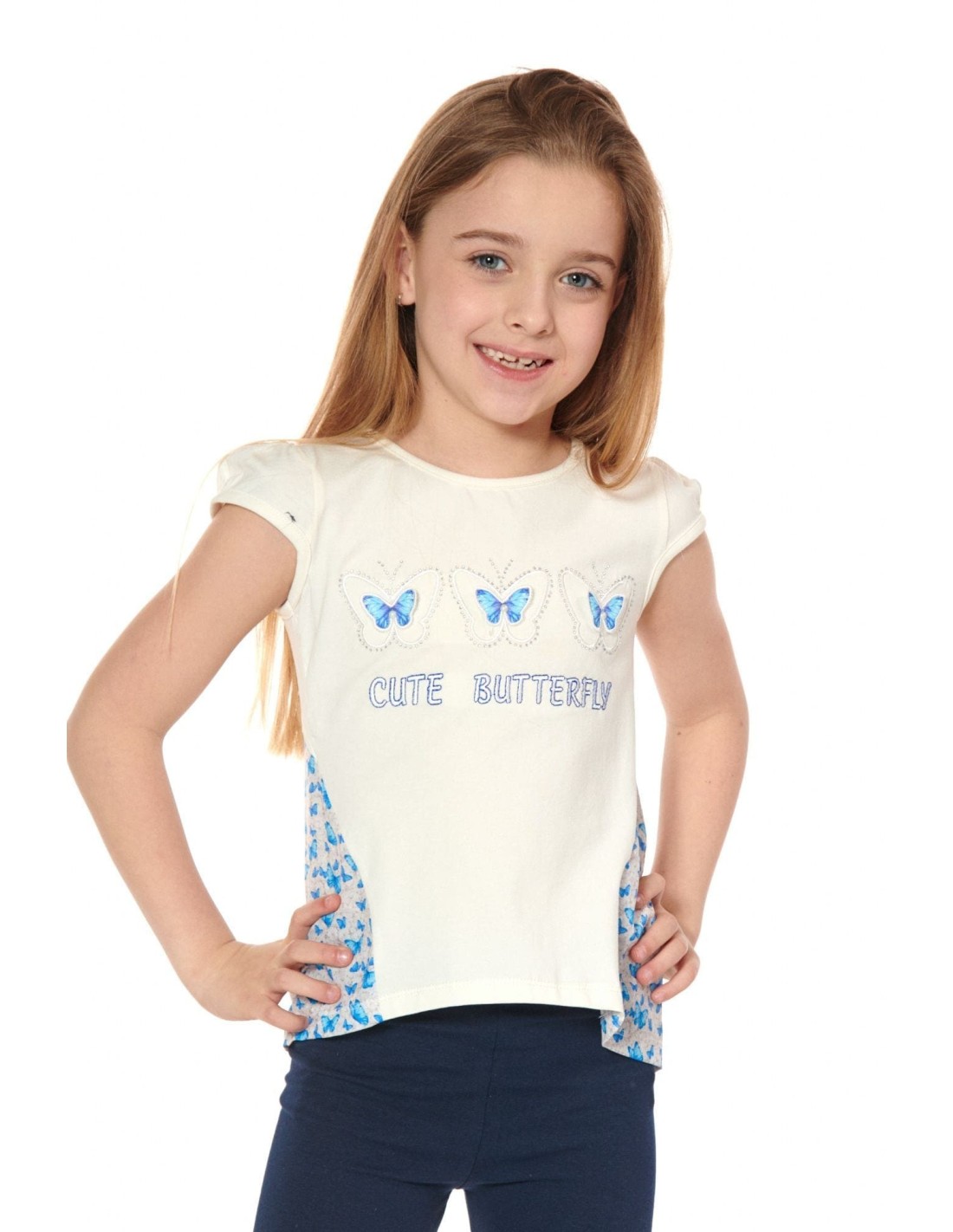 Girls\' blouse with a longer back, cream, NDZ8158 - Online store - Boutique